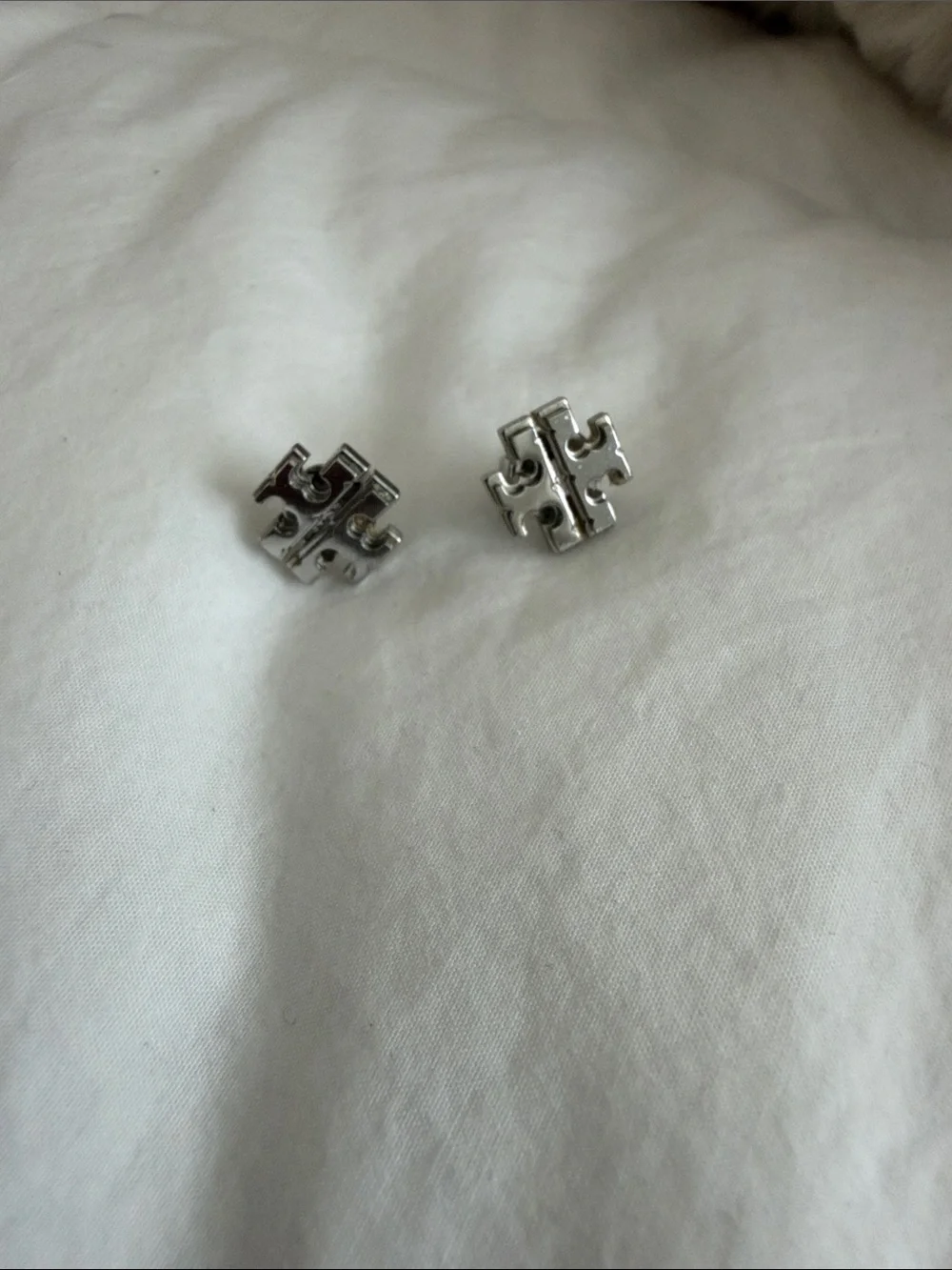 Tory Burch Silver Logo Stud Earrings